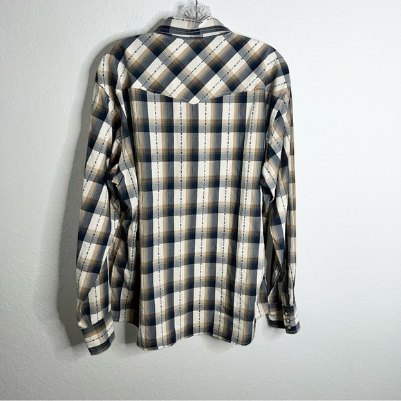Lucky Brand Men Large Pearl Snap Western Long Sleeve Gray Tan Flannel Shirt U - Picture 6 of 8